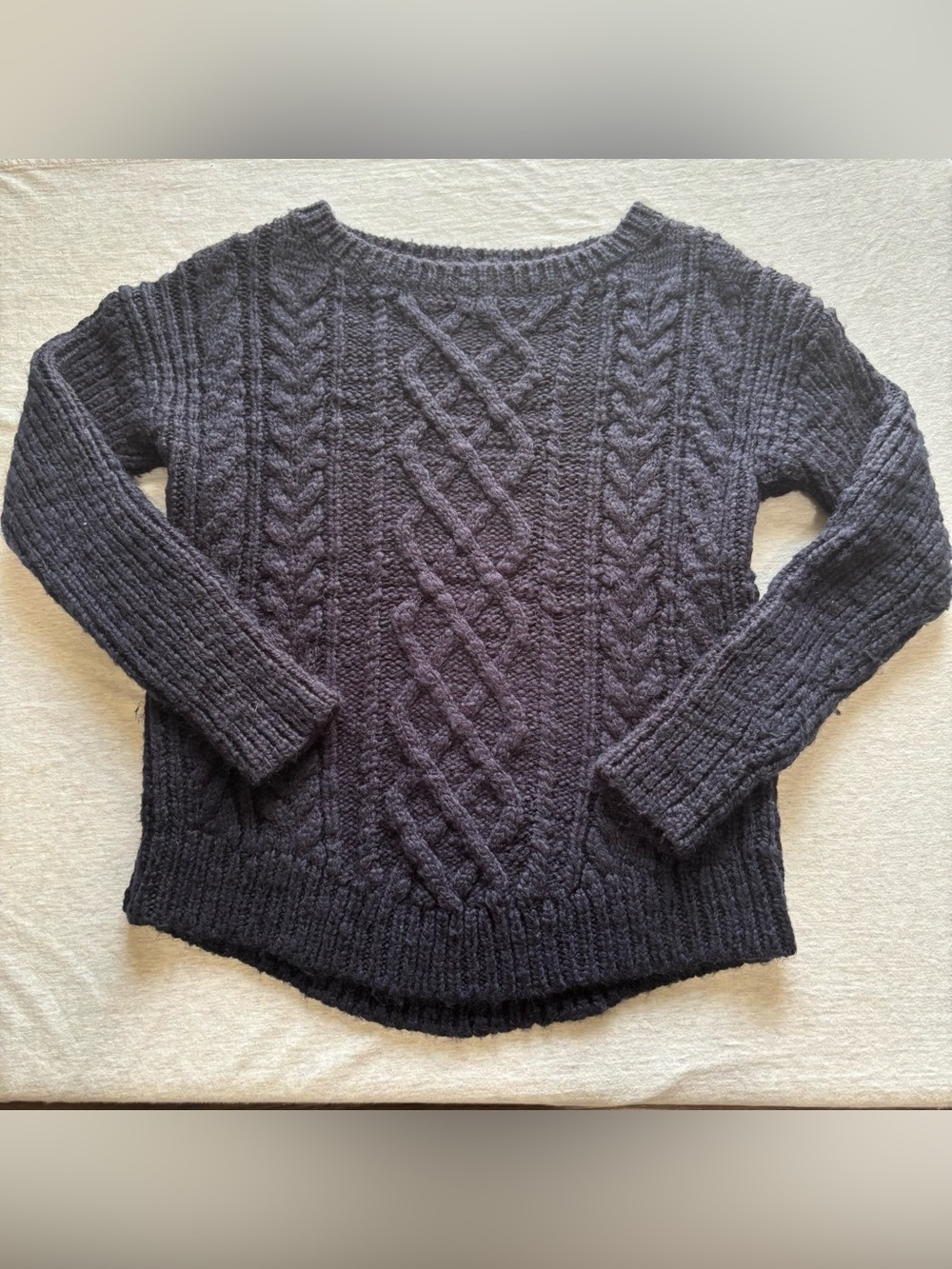 Banana Republic Navy Wool Blend Cable Knit Fisherman Crewneck Sweater M